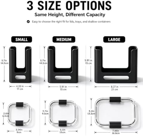 3PCS Lid Organizer, Black Stackable Rack for Rubbermaid Brilliance