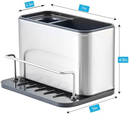 Kitchen Sink Organizer Stainless Steel, Stainless Steel Kitchen Sink Organizer, Compact Multi-Compartment Caddy for Sponges, Brushes & Cleaning Supplies, Rust-Resistant, Easy to Clean