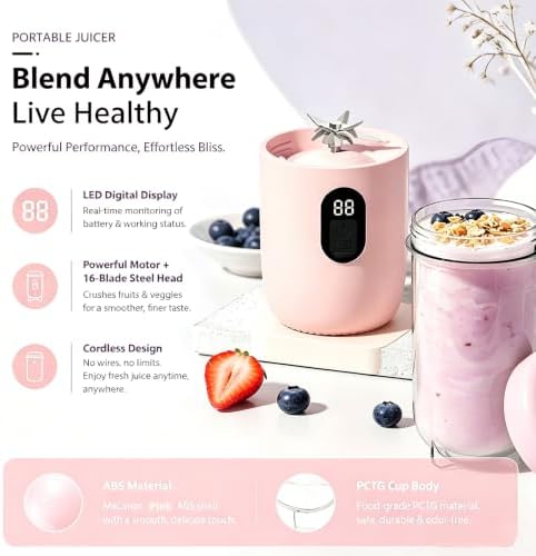 Portable Blender, Rechargeable Smoothie Blender with One‑Touch Button