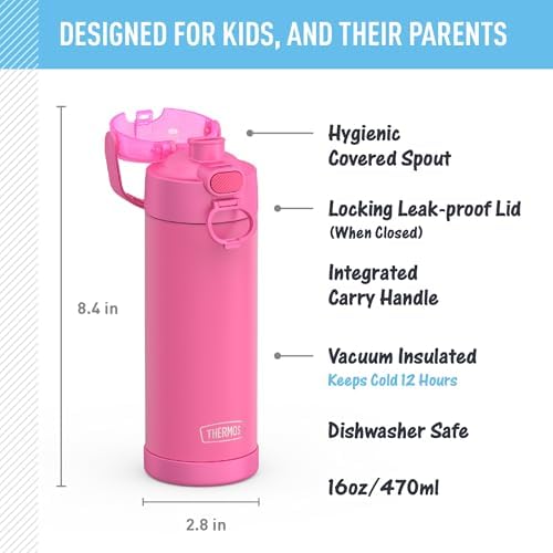 FUNTAINER Water Bottle with Spout, 16oz, Neon Pink
