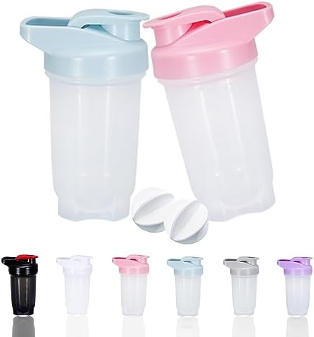 Shaker Bottle Protein Shakes Cup and 10-Ounce/300ML Shaker-Bottle with Whisk Balls, Protein Shaker- Bottles Set,Non-BPA plastic (Blue+Pink(2PCS)) by GAISHION
