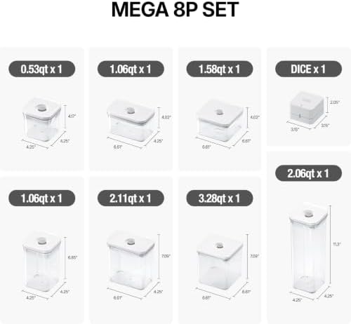 Premium Airtight Food Storage Containers Mega 8P/Set. Total 46.11cup, 7pcs Container and Vacuum Sealer. Smart One-Click Seal Lid, Patented Double Silicone Lining, 100% Leak Proof, BPA-FREE