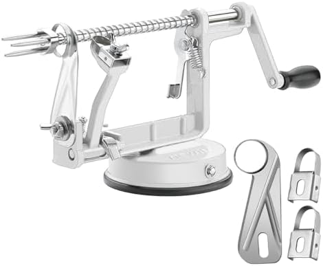 Apple Peeler Corer, Long lasting Chrome Cast Magnesium Alloy Apple Peeler Slicer Corer with Stainless Steel Blades and Powerful Suction Base for Apples and Potato(White)