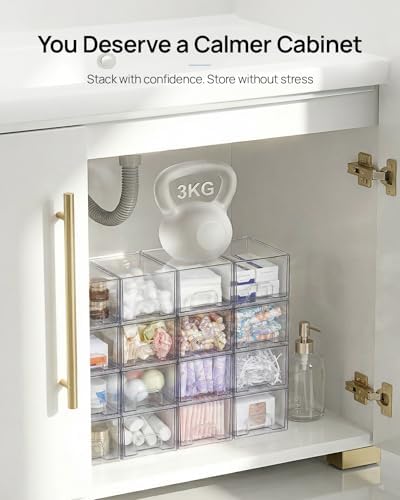 4 Pack Small Clear Stackable Storage Drawers, Fits Narrow Spaces