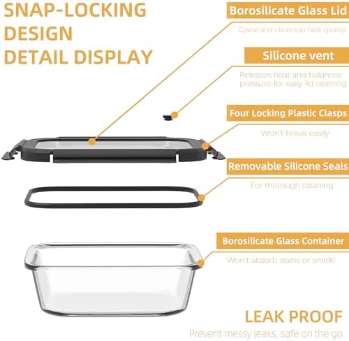 BYLWORKOUT 3-Pack 35 oz Glass Meal Prep Containers with Vented Glass Lids