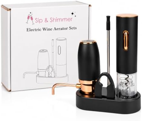 Rechargeable Electric Wine Gift Set - Wine Aerator, Wine Vacuum Stopper, Foil Cutter and Electric Bottle Opener with Stand - Great for Christmas Gift for Wife or Mom