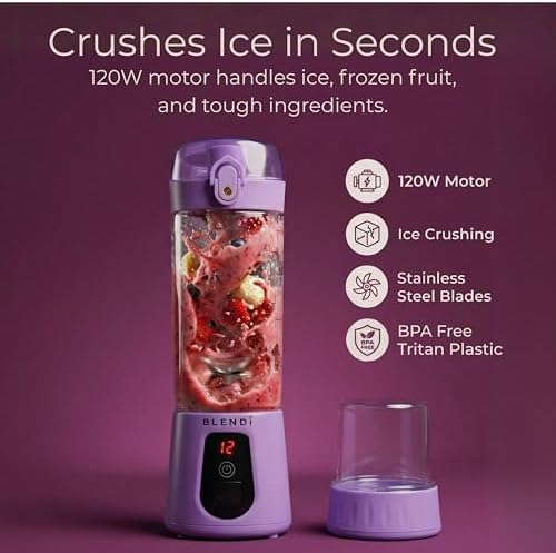 BLENDi Pro+ Portable Blender (17.5oz, Purple) – Powerful Ice Crushing 120W Motor, USB-C Rechargeable, Cordless Personal Blender Smoothies, Shakes & More – BPA-Free, Self-Cleaning, Travel-Friendly - Image 2