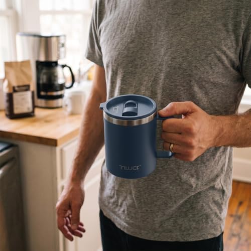 TILUCK 12 oz Insulated Coffee Mug with Lid and Handle - Image 4