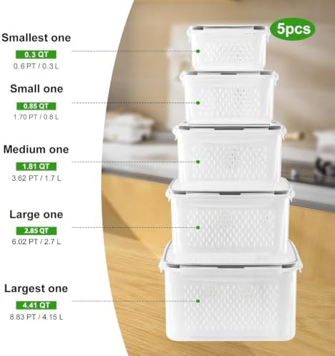 5 PCS Large Fruit storage Containers for Fridge,Food Storage Containers