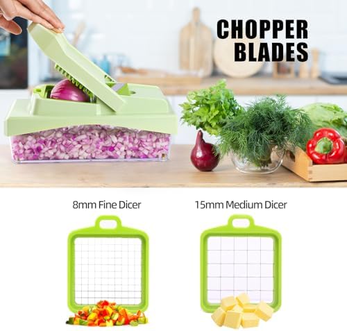 RüK 10-in-1 Vegetable Chopper – 6 Blade Veggie Chopper with Container, Food Dicer, Onion Cutter, Cheese Grater, Mandoline Slicer, Kitchen Gadgets & Home Essentials (Green) - Image 4