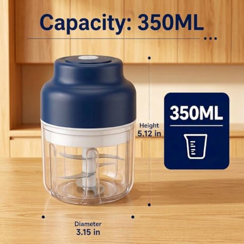 350ML Mini Electric Garlic Chopper, Mini Portable Veggie Chopper USB Charging Wireless Food Processor, Upgrade Electric Mini Garlic Chopper Set Wireless Veggie Grinder (Blue) - Image 3