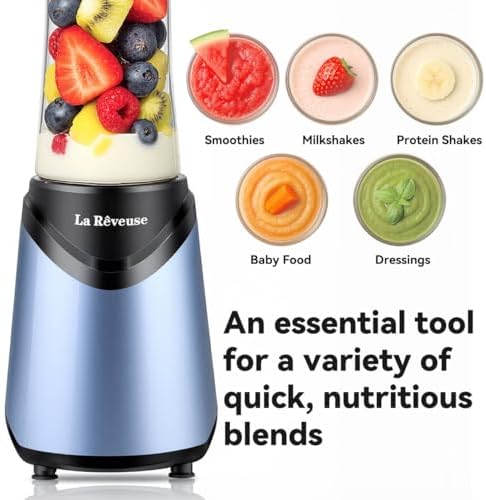 La Reveuse Smoothies Blender Personal Size 300 Watts with 18 oz BPA-free Portable Travel Sports Bottle (Light Blue) - Image 3