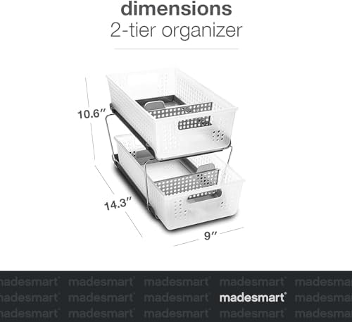 2 Tier Organizer, Under Cabinet Storage with Pull Out Sliding Drawers, for Cleaning Supplies, Pantry, Undersink, Sponges, Bottles & Bath, Pull Out Baskets, Frost 2 PACK