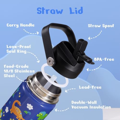 2 Packs 14 oz Insulated Stainless Steel Kids Water Bottle with Straw