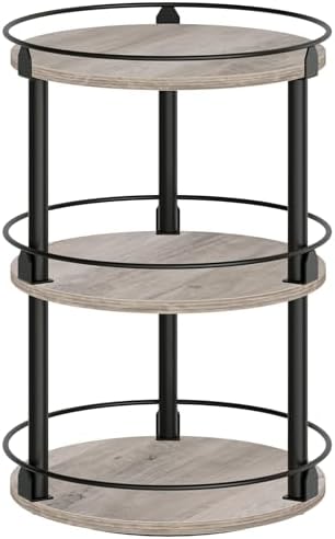 3-Tier Lazy Susan Organizer, Rotating Spice Rack, Spinning Organizer, Industrial Turntable Spice Rack Organizer for Cabinet, Kitchen Countertop, Greige and Black SR23BG