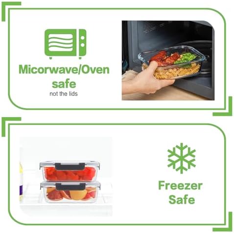 10-Pack Glass Meal Prep Containers, 36 oz/14 oz, Locking Lid Set