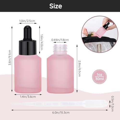 Segbeauty 4 Pack 1oz Dropper Bottle for Essential Oils, 30ml Frosted Glass Eye Dropper, Pink Droppers for Oil, Empty Travel Size Bottles with Transfer Tool, Small Hair Massage Oils Bottles for Liquids - Image 3