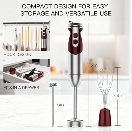 MEGAWISE Immersion Hand Blender 3-in-1, 12-Speed Stick Blender with Turbo, Egg Whisk & Milk Frother for Soups, Sauces, Smoothies and Baby Food, Red - Image 5