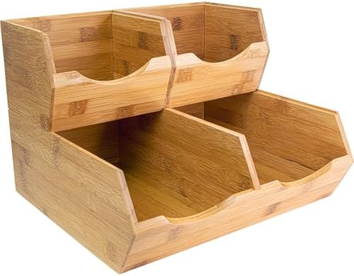 Large Bamboo Pantry Storage Bins – 30% Larger, Stackable Potato Onion Storage Bin, Pantry Organizers and Storage, Produce Vegetable Organizer, Set of 4