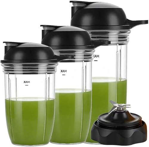 Replacement Combo Easy Twist Extractor Blade with personal Jar 18oz/24oz/32oz cup and lid for NutriBullet Blender Combo ZNBF30400Z/ZNBF30500Z/NBF50400 (7, 1x18oz+1x24oz+1x32oz) by JOYSTAR