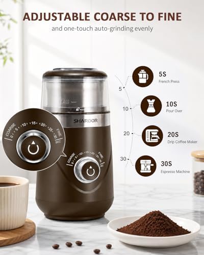 SHARDOR Electric Super Silent Blade Coffee Grinder, Timed Grind Control Rotary Knob, Adjustable Coarse to Fine for Coffee Beans, Spices & Herbs, with 2 Removable Stainless Steel Bowls, Coffee - Image 2