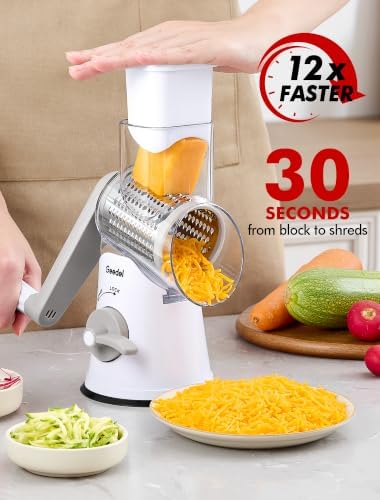Geedel Rotary Cheese Grater Hand Crank, Cheese Shredder Vegetable Slicer - Image 2