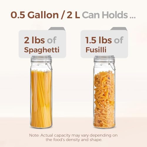 Tall Glass Pasta Containers with Airtight Lids 68 oz 3 Pack Canister