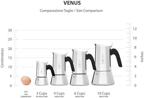 Venus Induction, Stovetop Coffee Maker, Suitable for all Types of Hobs, Stainless Steel, 4 Cups (5.7 Oz), Silver