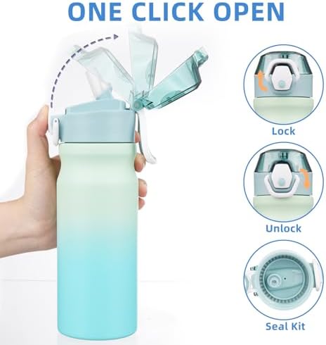 BJPKPK 18 oz Water Bottle with Straw & Handle, Insulated Stainless Flask - Image 3