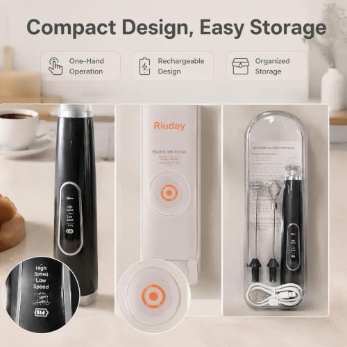 Rechargeable Hand Mixer, Mini Electric Egg Beater for Baking Cooking, Black