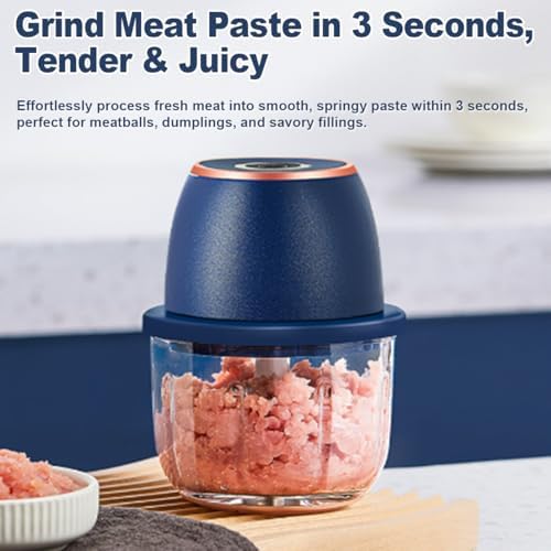 2026 Upgrade Electric Garlic Chopper, Mini Electric Food Chopper, 350ml with 6 Stainless Steel Blades & Thickened Glass, Cordless Food Processor for Chili, Ginger, Nuts, Meat and Fruits (Blue) - Image 4