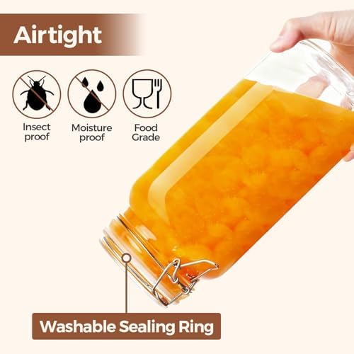Large Square Glass Jars with Airtight Lids 78 oz 3 Pack Wide Mouth