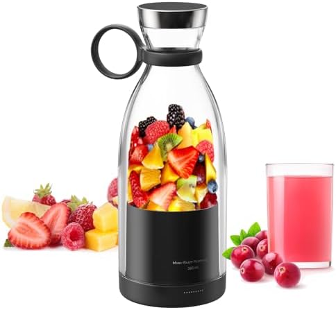 Asa Vea Mini Blender for Smoothies and Milkshakes, Portable Blender, Rechargeable, Personal Size Blender with Quota Outer Travel Lid with 4 Blades, 11 oz for Outdoors, Camping (Black) by AsaVea