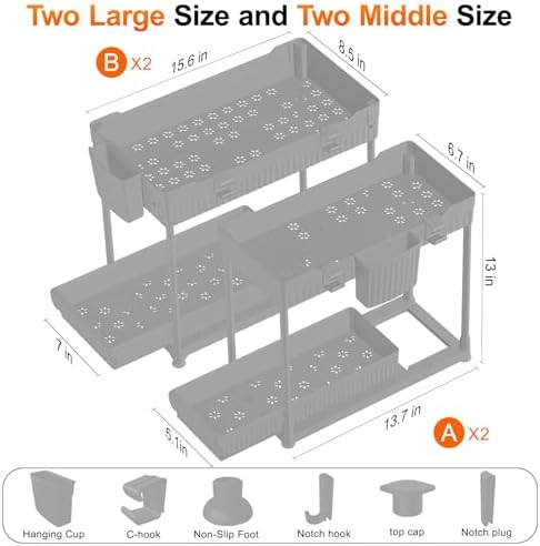 4-Pack 2-Tier Under Sink Organizer with Pull Out Drawers