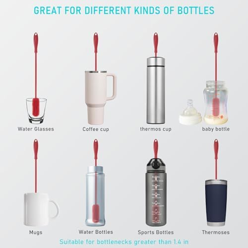 Silicone Bottle Brush, 15.7" Water Bottle Cleaner Brush, Red - Image 2