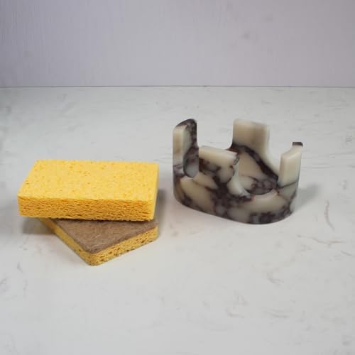 Natural Travertine Marble 2-Slot Sponge Holder for Kitchen Counter, 2-in-1 Stone Drying Rack, Sponge Caddy for Sink Organizer - Calacatta Viola Marble