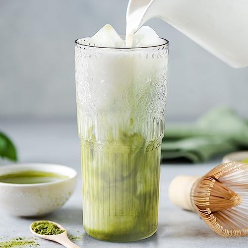 All Glass Iced Coffee Cup With Lids and Straws，24 OZ High Borosilicate Glass Tumbler for Water Smoothie Juice Drinks