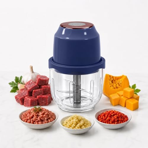 350ML Electric Garlic Meat Grinder, Wireless USB Rechargeable Food Chopper, 6-Blade High-Speed Chopper, Mini Convenient Kitchen Mixer for Garlic and Meat (Blue) by VGASHARE