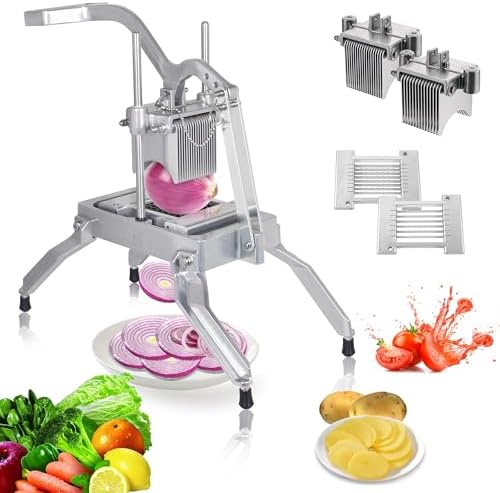 Hakka Commercial Onion Slicer, Vegetable Fruit Cutter with 3/16" & 1/4" Blades Heavy Duty Onion Cutter Stainless Steel Removable and Replaceable Kattex Chopper Tomato Slicer, Sliver by HAKKAFOODPROCESSING
