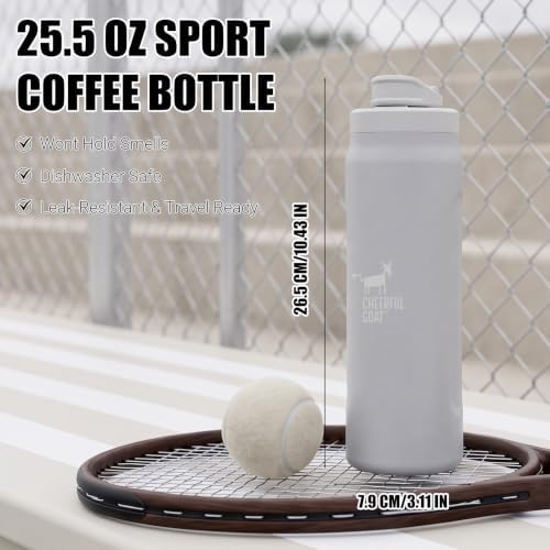 CHEERFUL GOAT Ceramic Water Bottle, 25oz Coffee Bottle with Straw (Grey) - Image 3