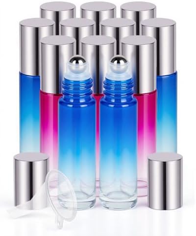 Essential Oil Roller Bottles - 12 Pack Refillable 10ml Glass Roller Bottles by Worldgsb