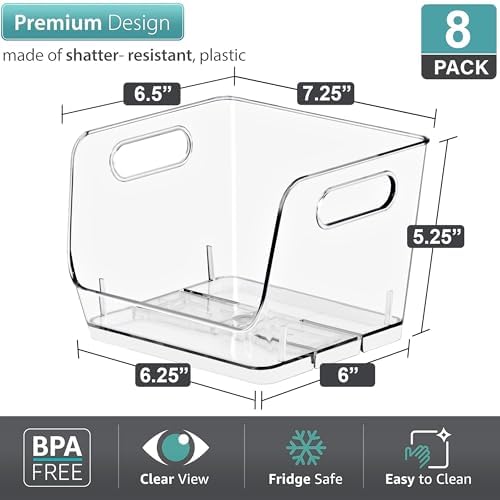 Clear Pantry Organizer with Stackable Storage Bins, Open Front
