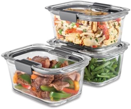 Brilliance Glass Storage 4.7-Cup Food Containers with Lids Set of 3 Clear