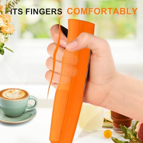 YUSWKO Fluorescence Orange Handheld Milk Frother Wand for Coffee, Rechargeable Electric Whisk with 3 Heads 3 Speeds Drink Mixer Coffee Frother For Latte, Cappuccino, Hot Chocolate, Egg - Image 4