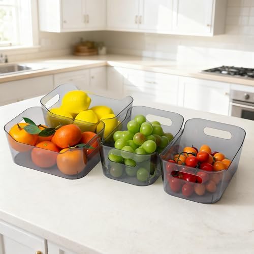 8 Pack Plastic Storage Bins, Clear Pantry Organizers and Storage Containers, Multi-Use Organizer Bins for Kitchen, Bathroom, Office, Shelf, Fridge, Home Edit and Cabinet Organizers