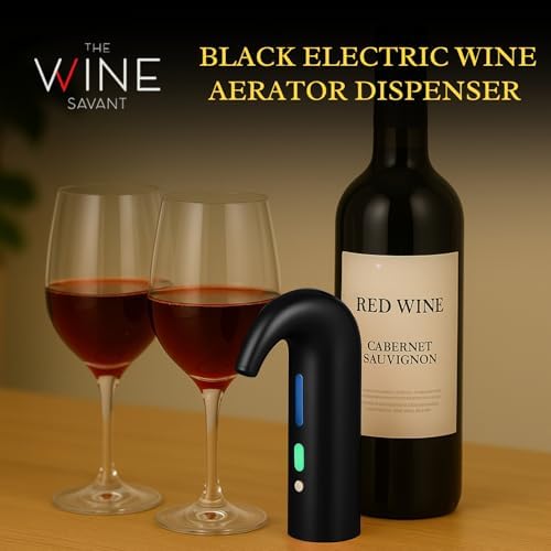 Electric Wine Aerator Dispenser Opener - Portable Accessory - Red & White Wines, Touch Activated Aeration For Wine and Spirit - Beginner and Enthusiast - Spout Pourer - Wine Gifts (BLACK)
