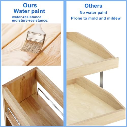 Pull Out Spice Rack Cabinet Organizer, (8" W x 21.9" D x 25.2" H) Multi-Use Soild Wood Pull Out Cabinet Organizer Slide Out Shelf Sliding Base Cabinet Storage Organization