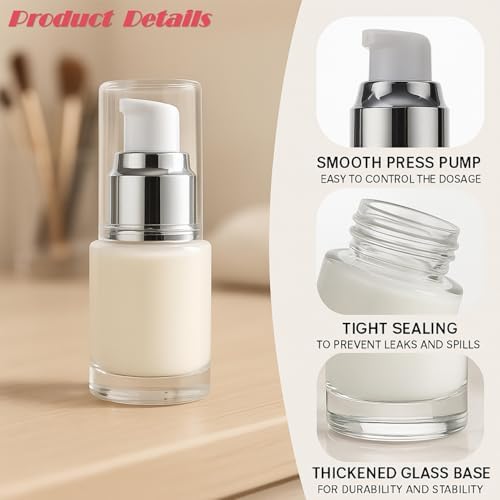 6Packs 20ml Clear Glass Lotion Pump Bottles Refillable Travel Cosmetic Containers with Silver Pump and Clear Cap Mini Empty Dispenser Jars for Serum, Essence, Toner, Skincare, Essential Oils (Silver) - Image 3