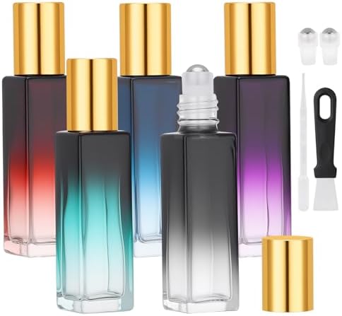Segbeauty 0.34oz 5pcs Perfume Roller Ball Applicator Empty, 10ml Travel Size Glass Roll on Bottle Refillable, Essential Oil Roller Bottles with Dropper, Mini Travel Bottle Liquid Containers by Segbeauty