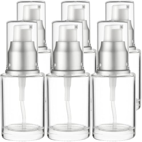 VitalUp Clear Glass Pump Bottle (6-Pack) 1 Oz 30ml - Refillable, Silver Cap by Vitalup